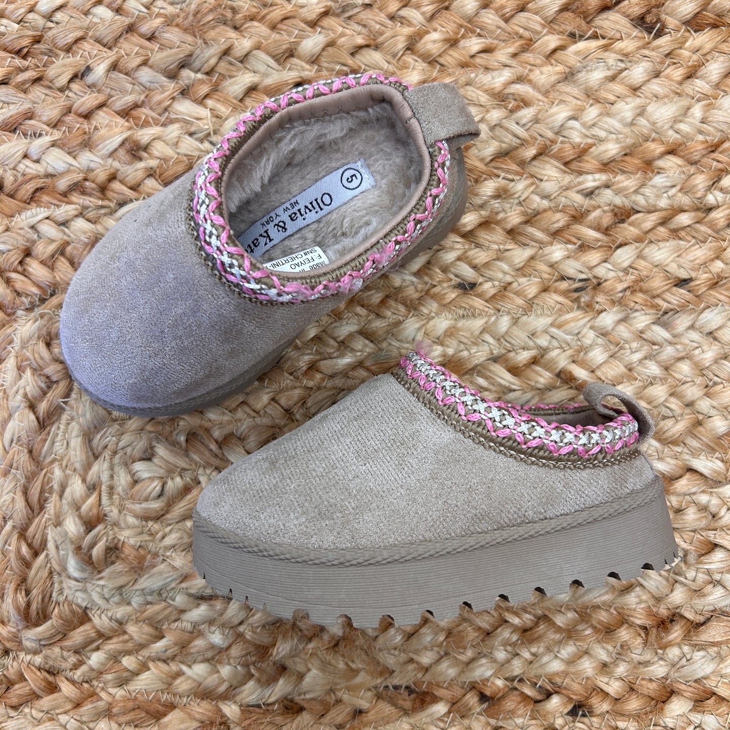 Beige/Pink Platform Slip On Clogs