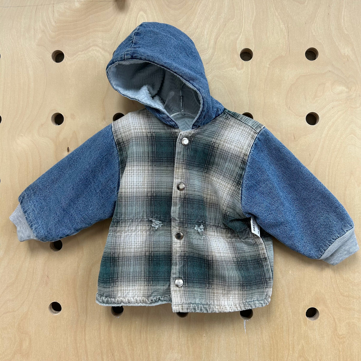 Blue Plaid Flannel Denim Jacket