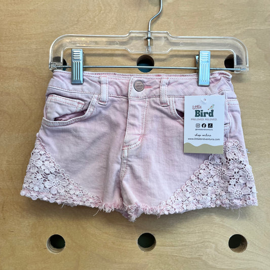 Pink Denim Doily Detail Shorts