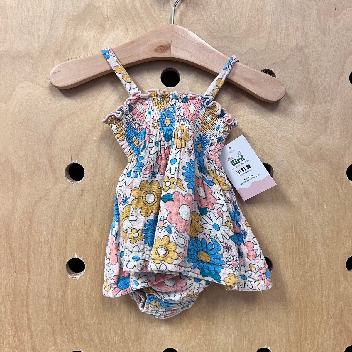 Pink & Blue Floral Smocked Outfit