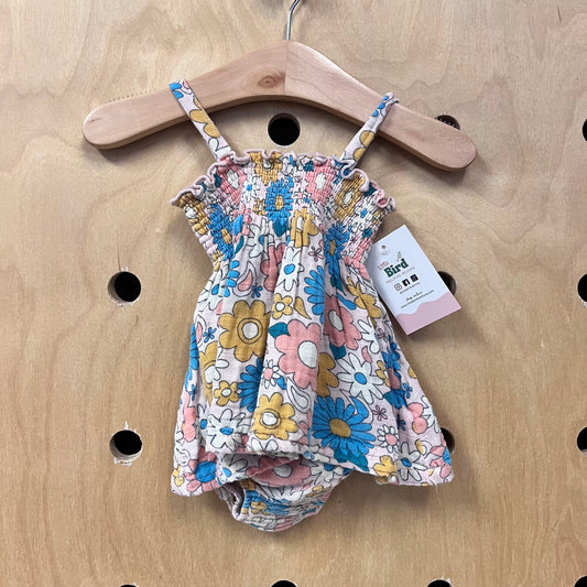 Pink & Blue Floral Smocked Outfit