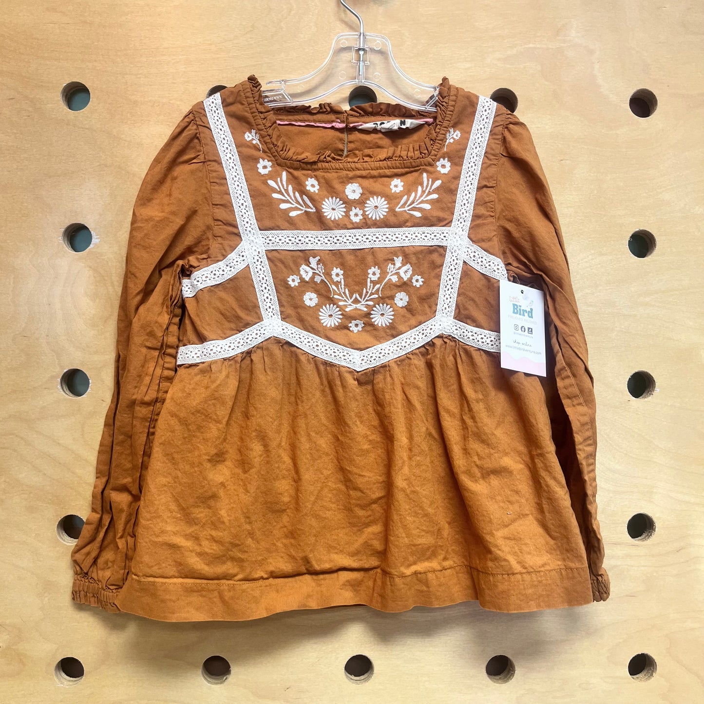 Brown Embroidered Floral Top