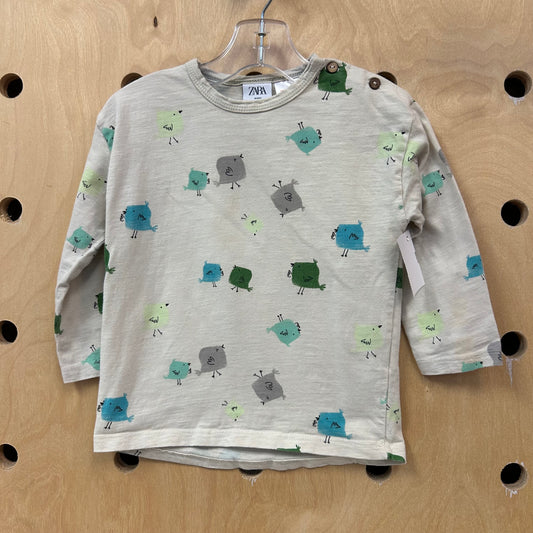 Beige Birds LS Tee