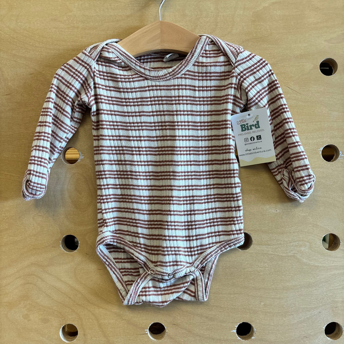 Organic Cream/Brown Ribbed Bodysuit