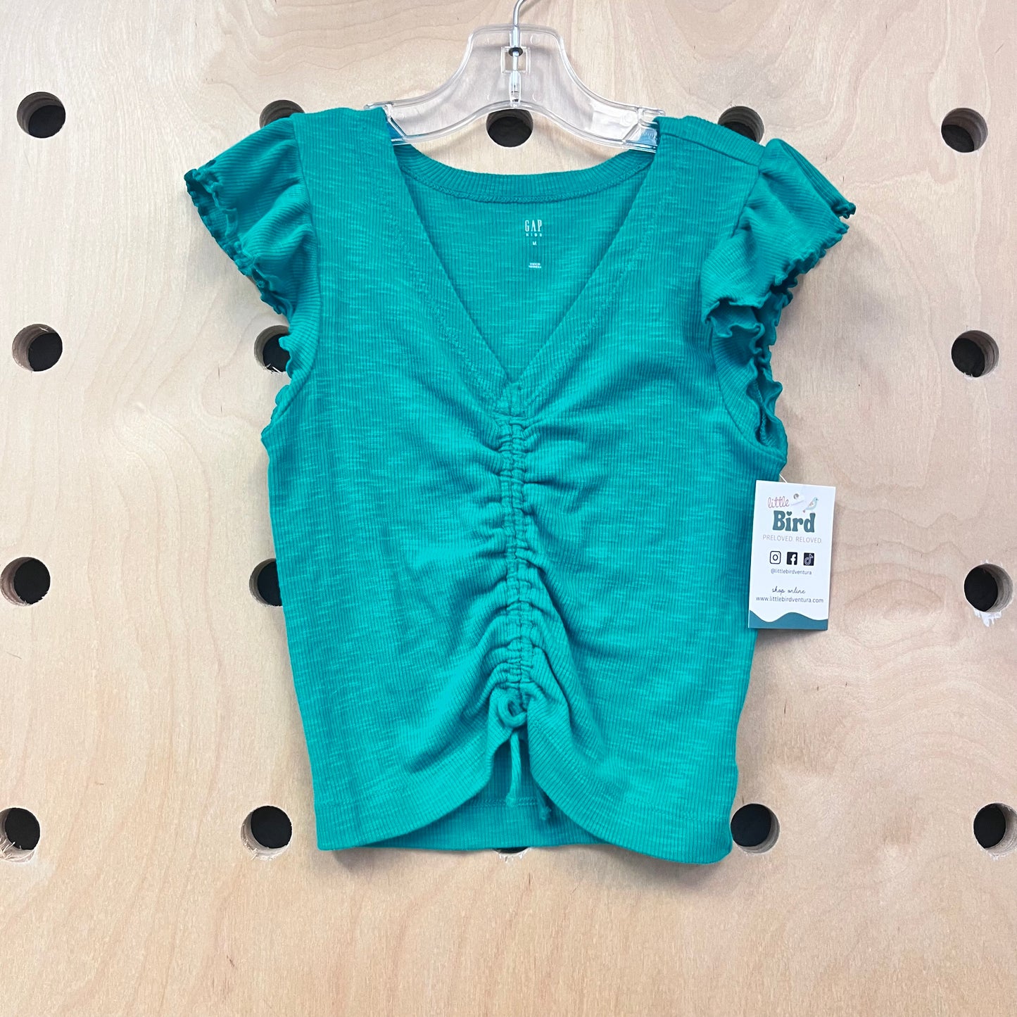 Green Ribbed Cinched Top