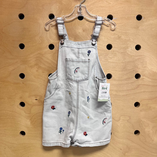 Light Wash Floral Embroidered Denim Overalls