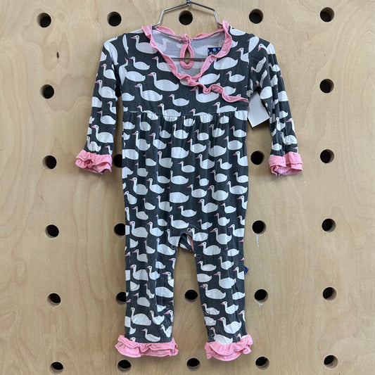 Grey & Pink Geese Bamboo Romper