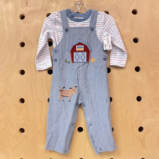 Barnyard Striped Overalls Outfit NEW!