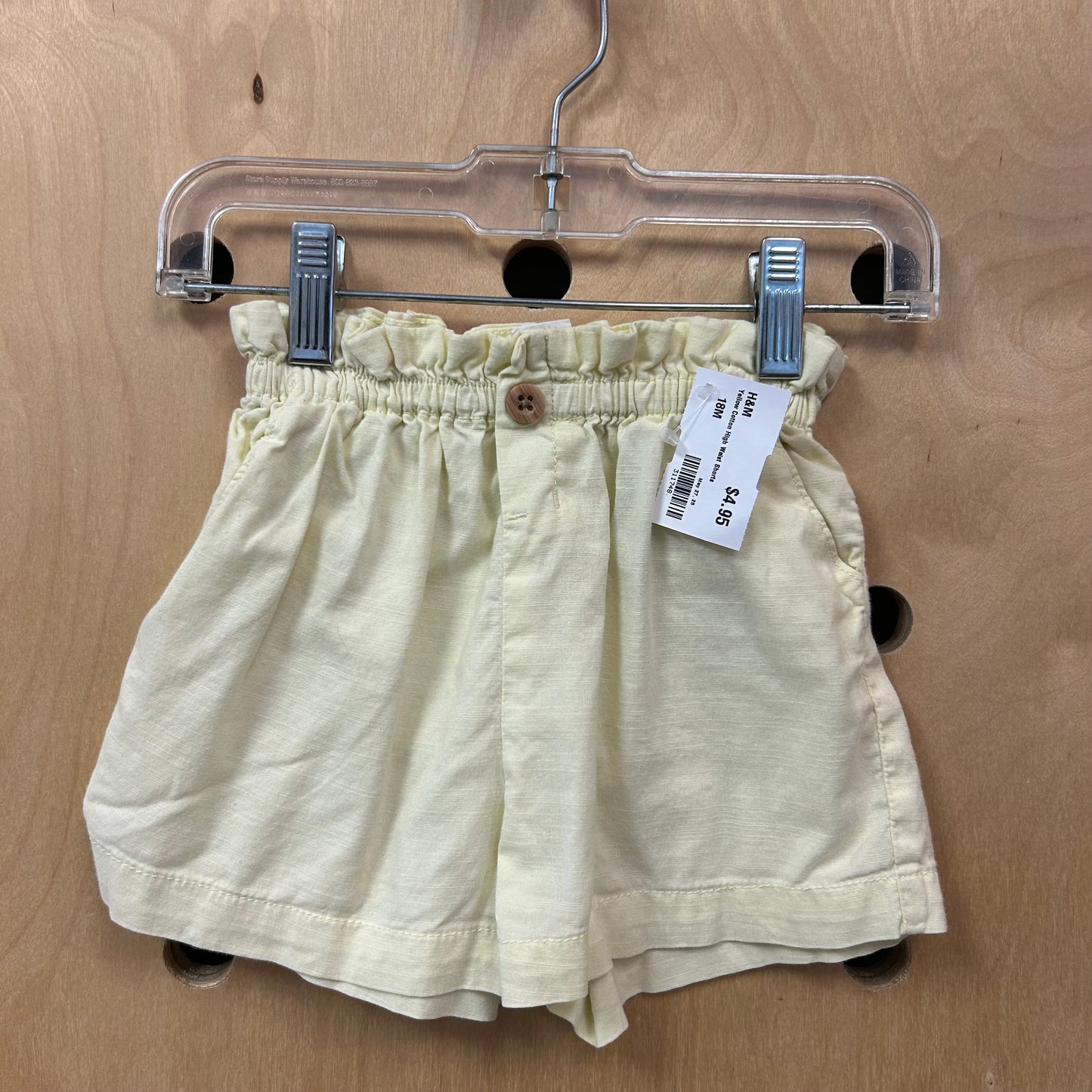 Yellow Cotton High Waist Shorts