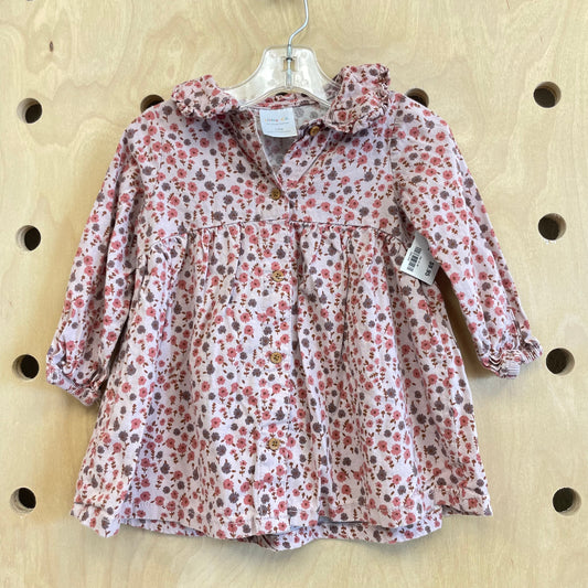 Pink Floral Button Dress