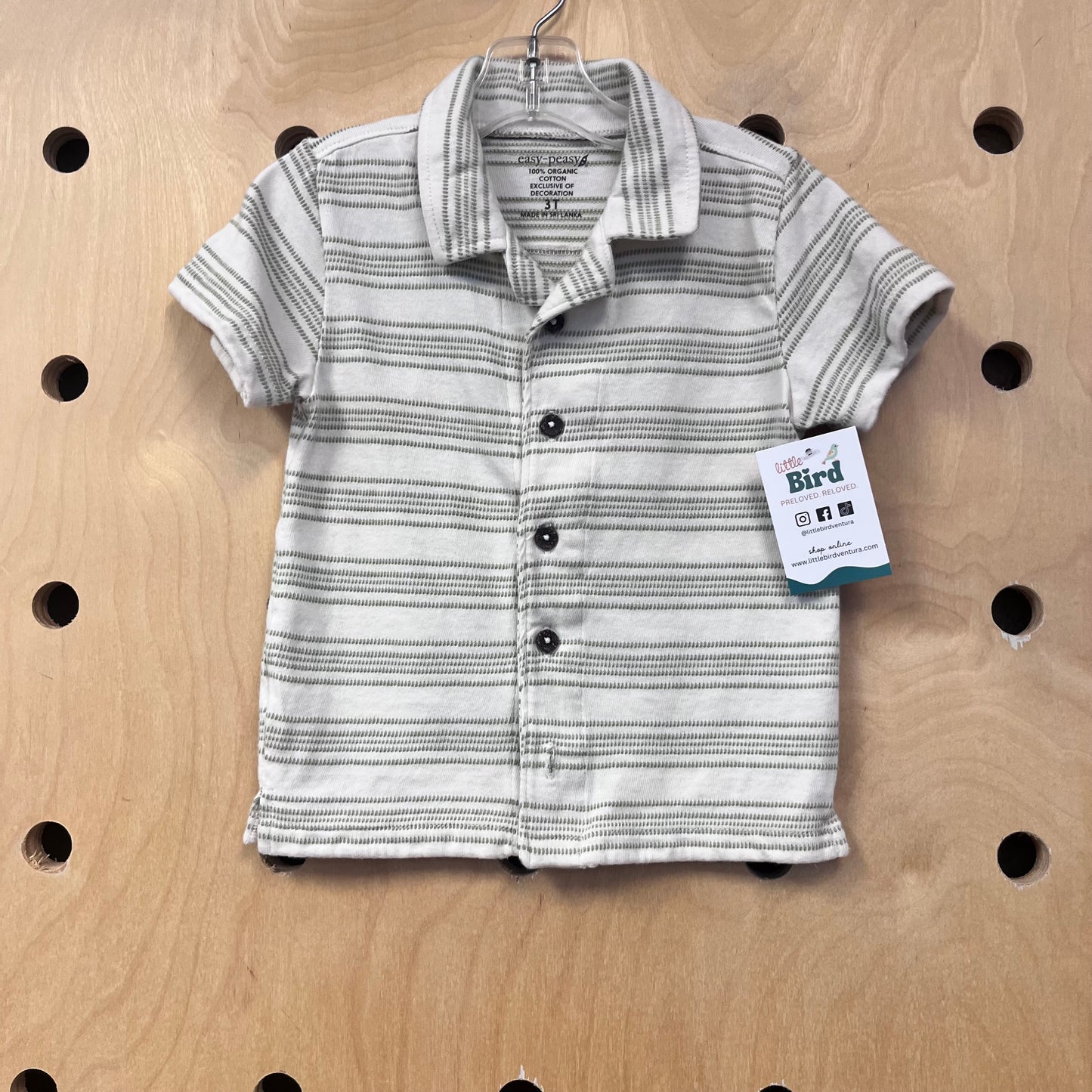 Cream & Green Organic Striped Button Up