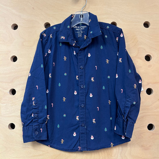 Navy Christmas Button Up