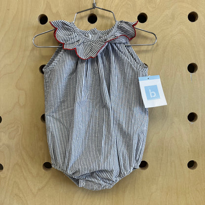 Grey & White Striped Ruffle Collar Romper NEW!!