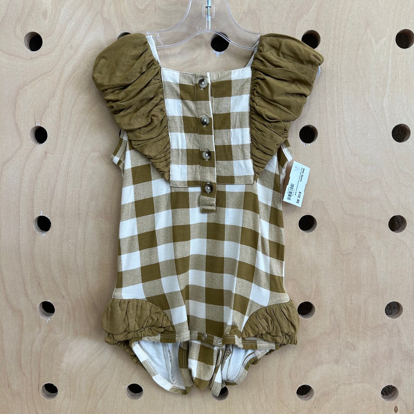 Olive Plaid Ruffle Sleeve Romper NEW!