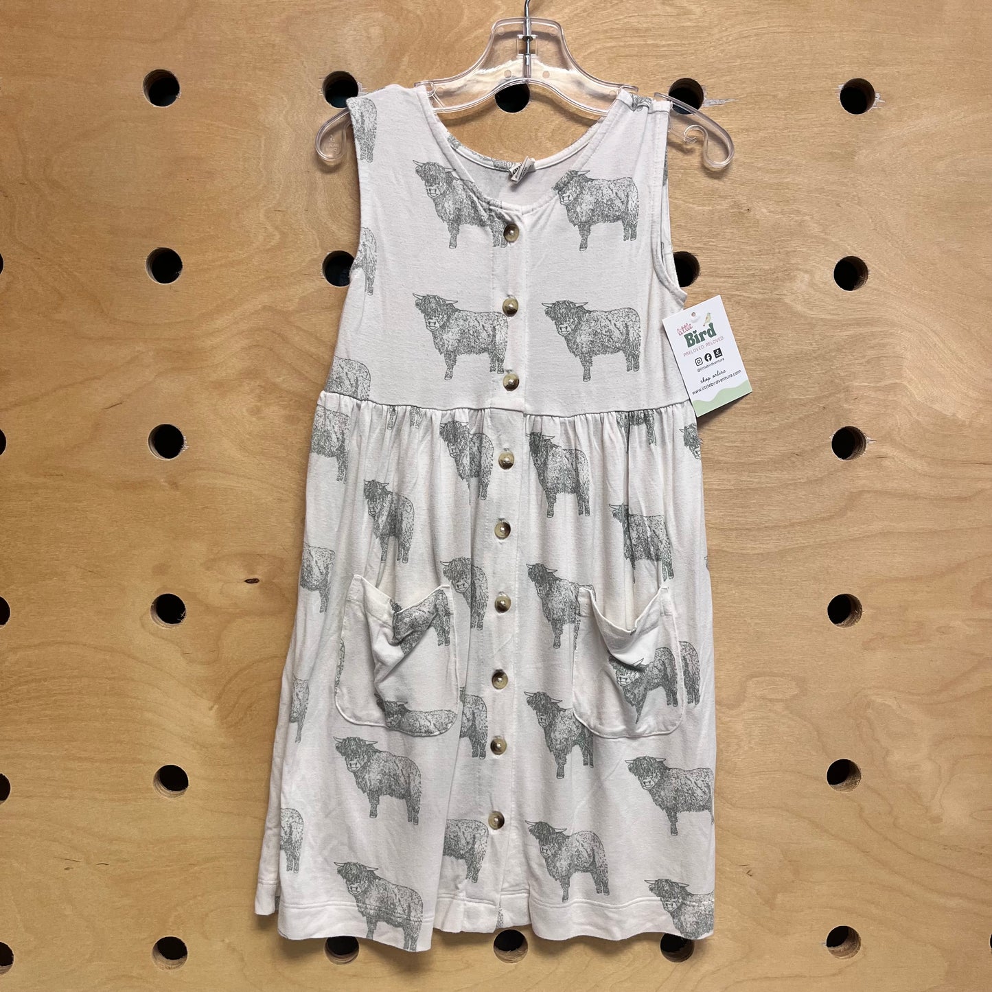 White & Blue Bamboo Highland Cow Dresss