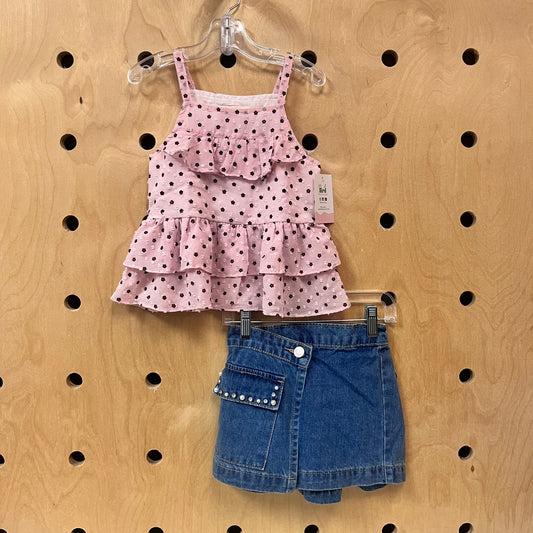 Denim + Pink Swiss Dot Outfit NEW!