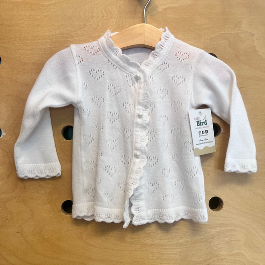 White Heart-Knit Cardigan