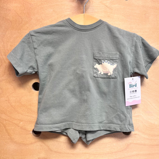 Green Pocket Dino/Waffle Knit Outfit