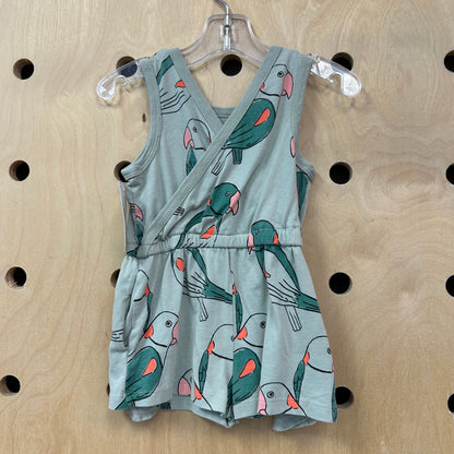 Green Parrots V-Back Romper