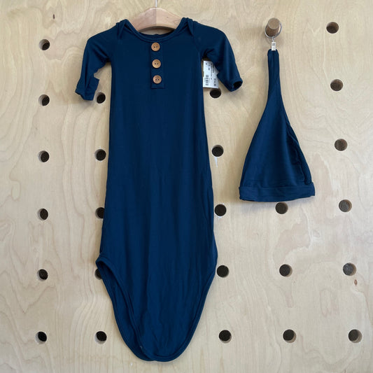 Navy Bamboo Knotted Gown + Hat