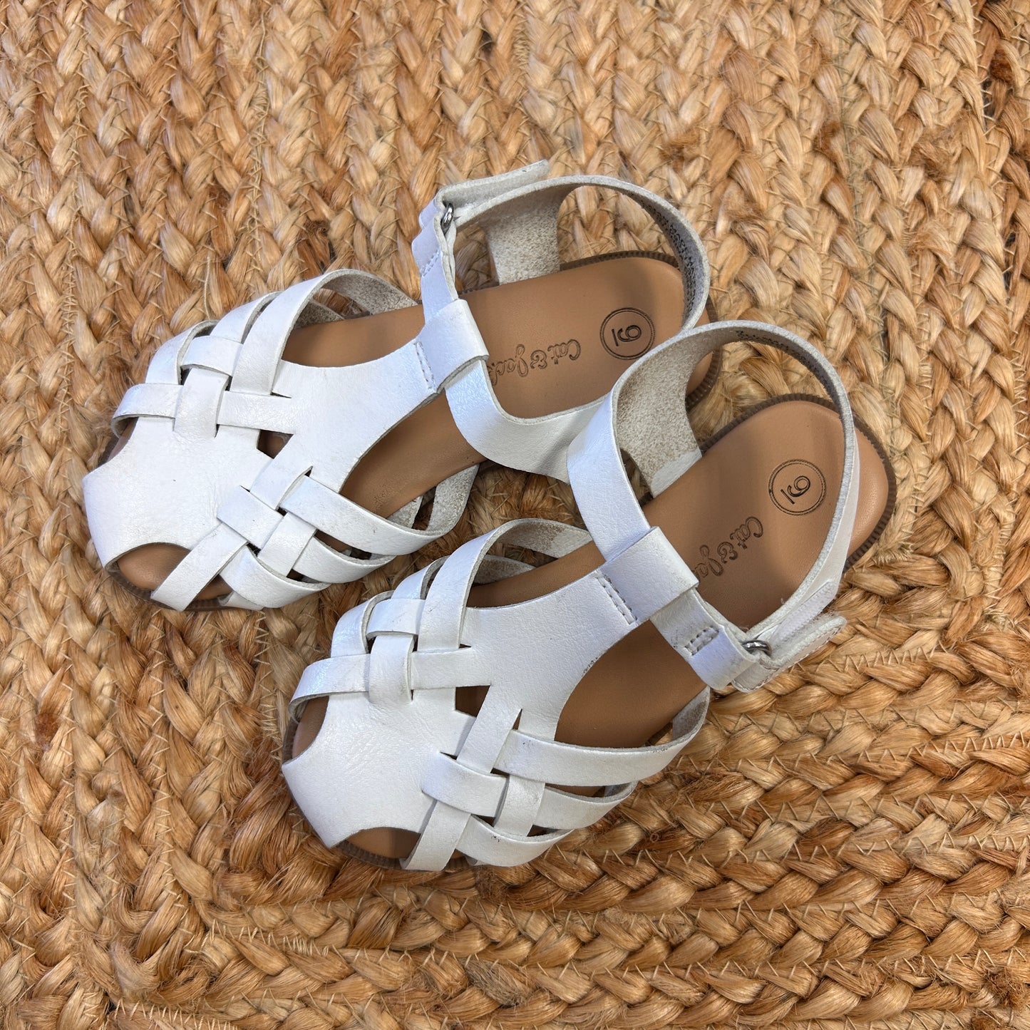 White Woven Ankle Strap Sandals