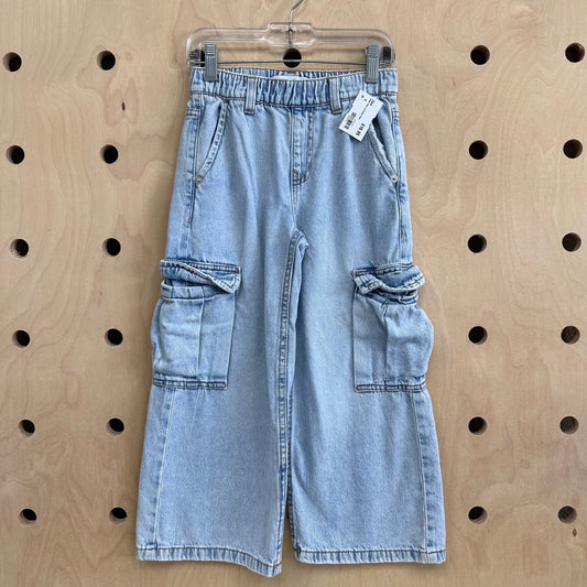 Denim Wide Leg Cargo Pants