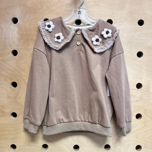 Tulle & Floral Collar Tan Pullover