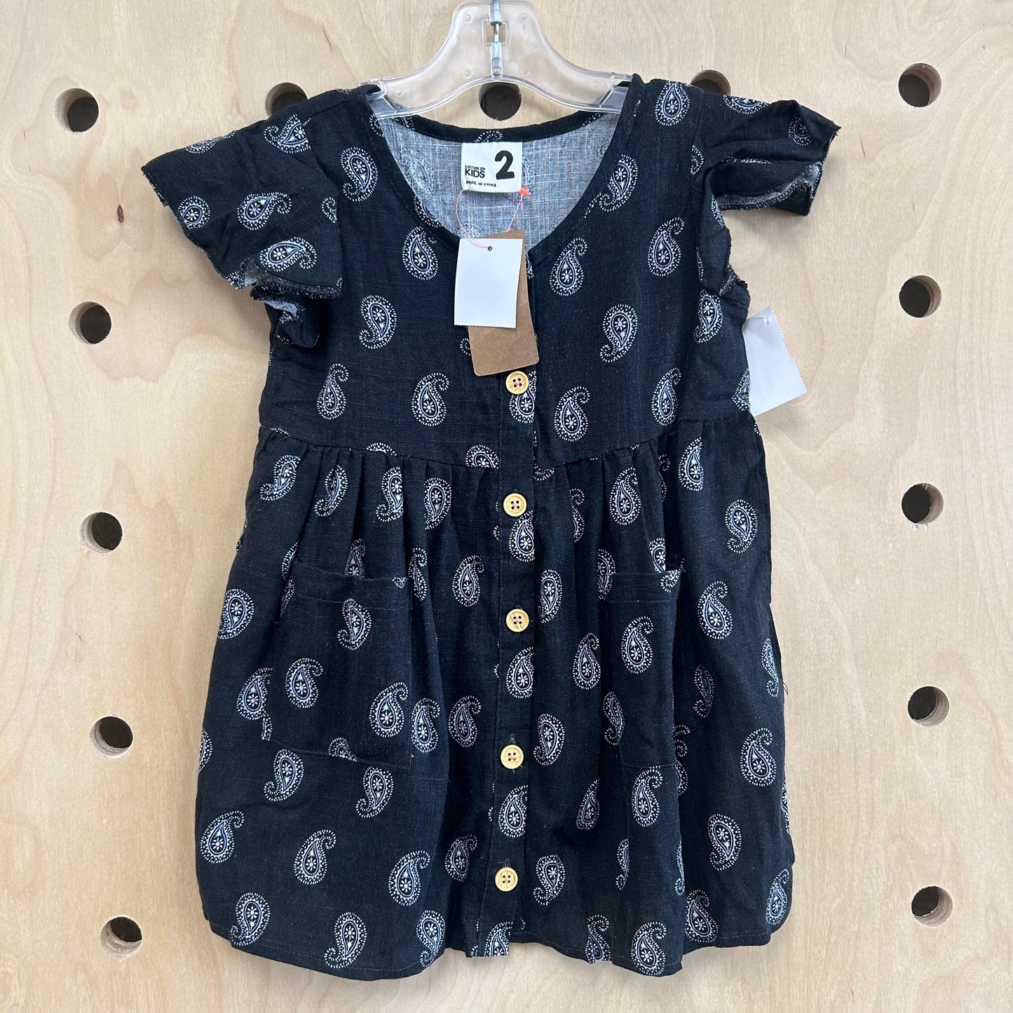 Black Paisley Linen Blend Dress NEW!