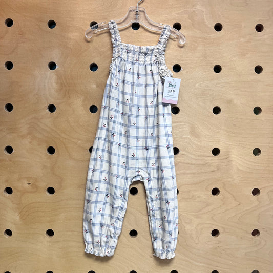 White/Blue Pointelle Cherries Romper