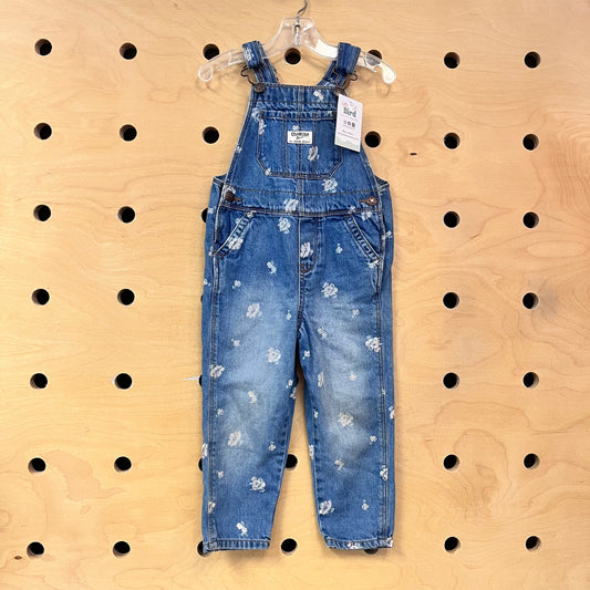 Bleached Floral Denim Overalls