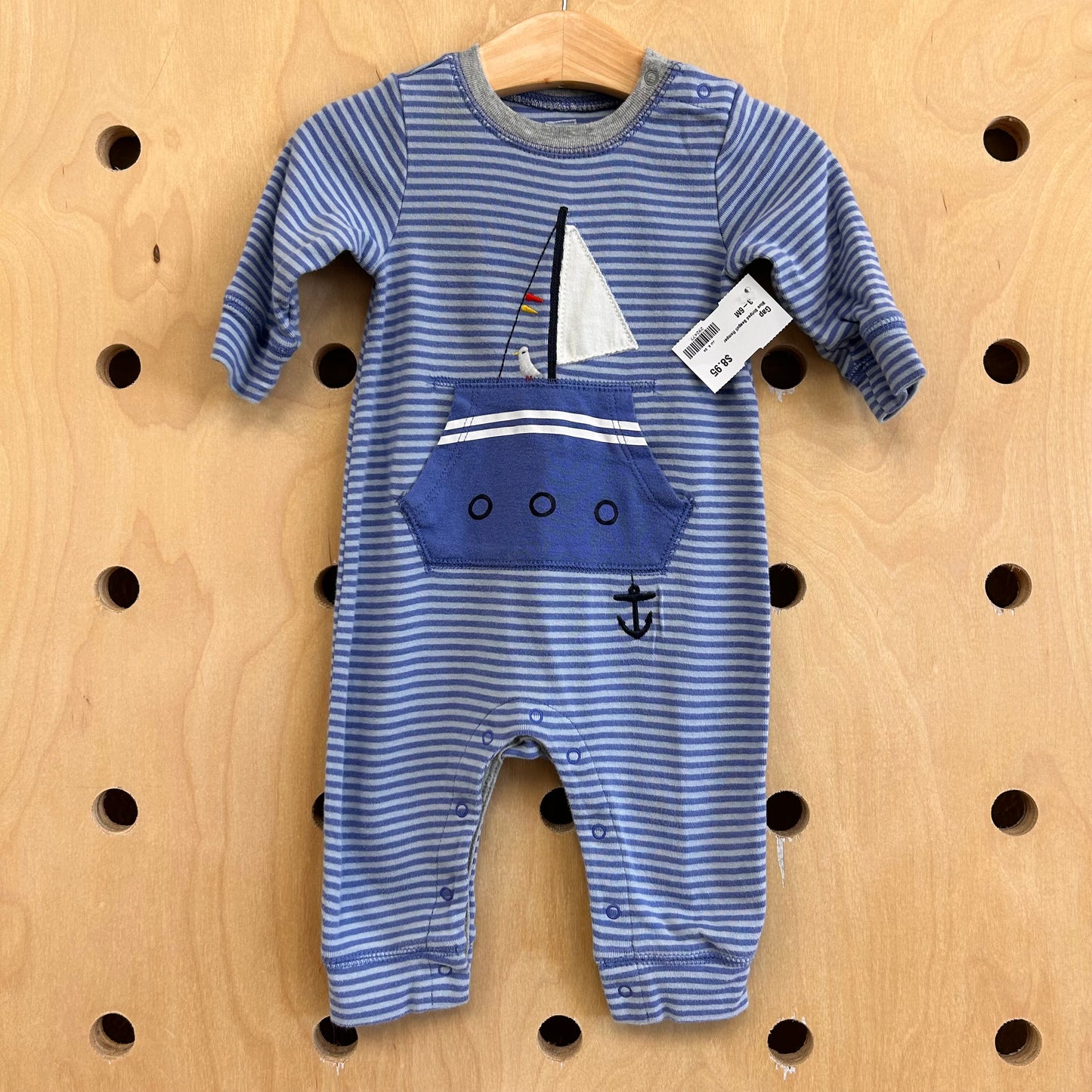 Blue Striped Seagull Romper