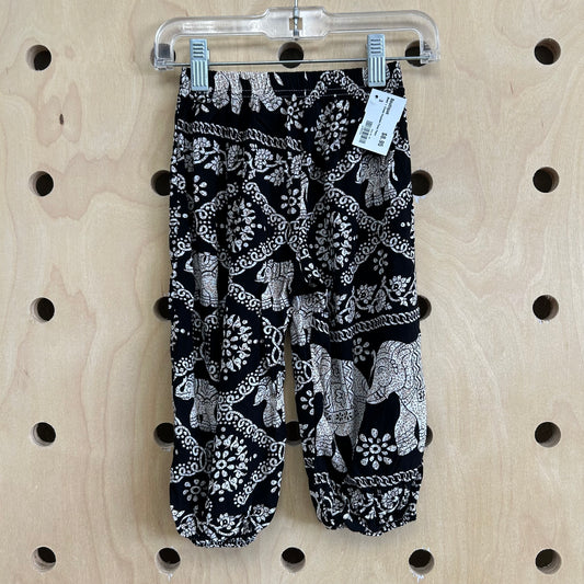Black + Cream Elephant Flowy Pants