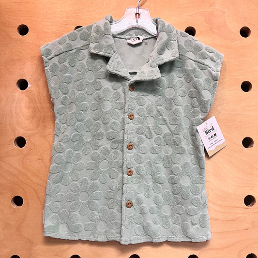 Green Terry Floral Button Up