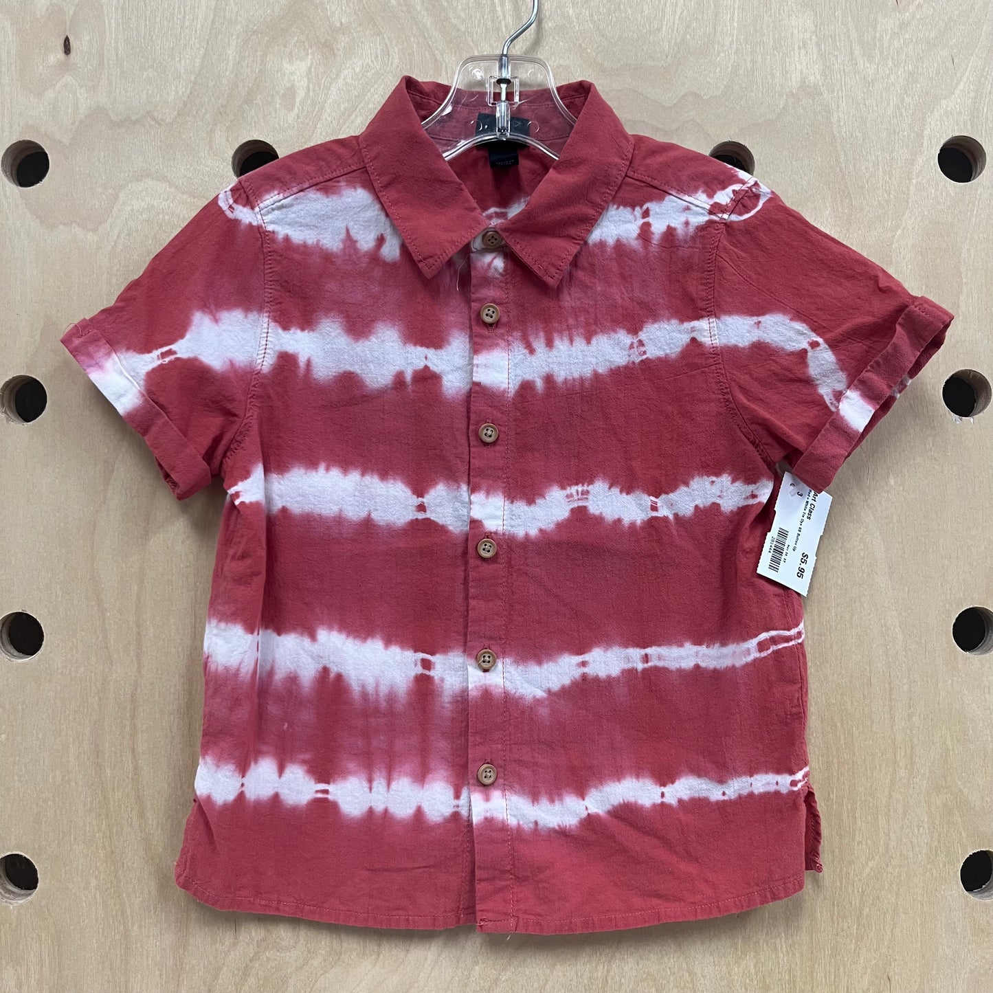 Red+White Tie Dye SS Button Up