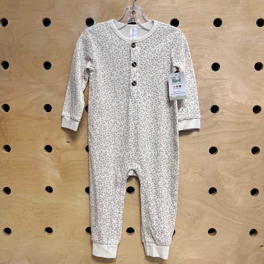 Cream/Brown Floral Waffle Knit Romper