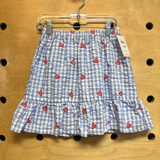 Blue Plaid Embroider Strawberry Skirt