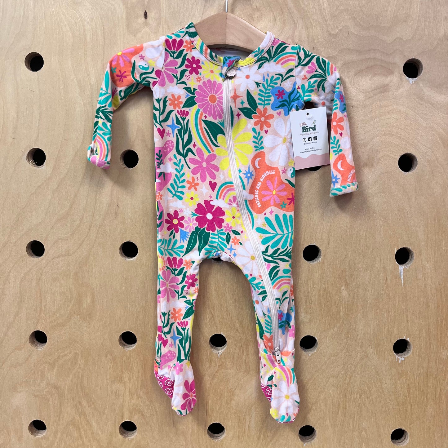 Pink Floral Bamboo Footies
