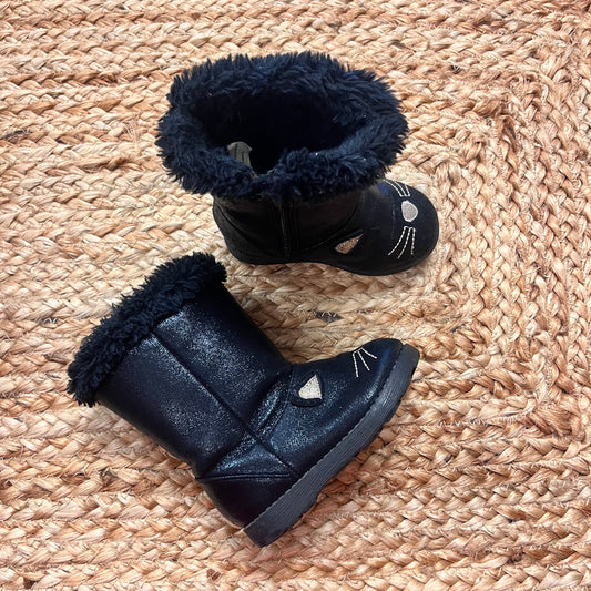 Black Cat Zip-Up Calf Boots