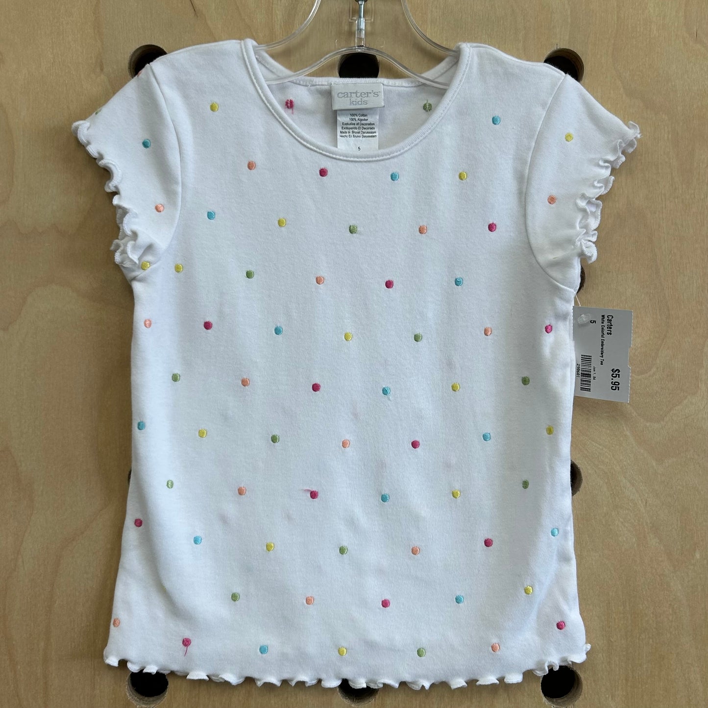 White Colorful Embroidery Tee