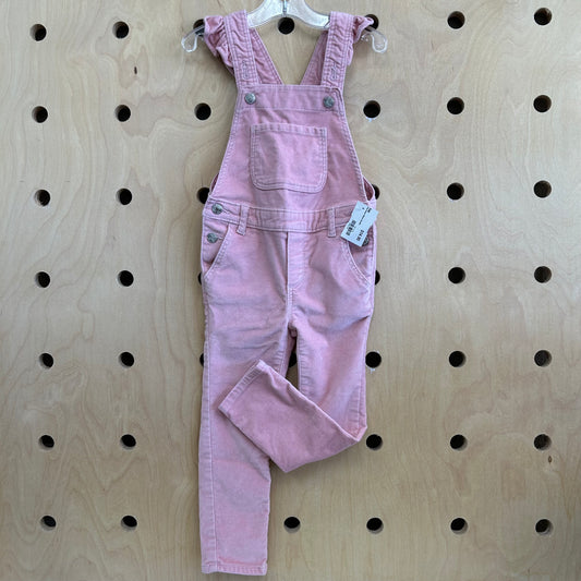 Pink Velour Skinny Overalls