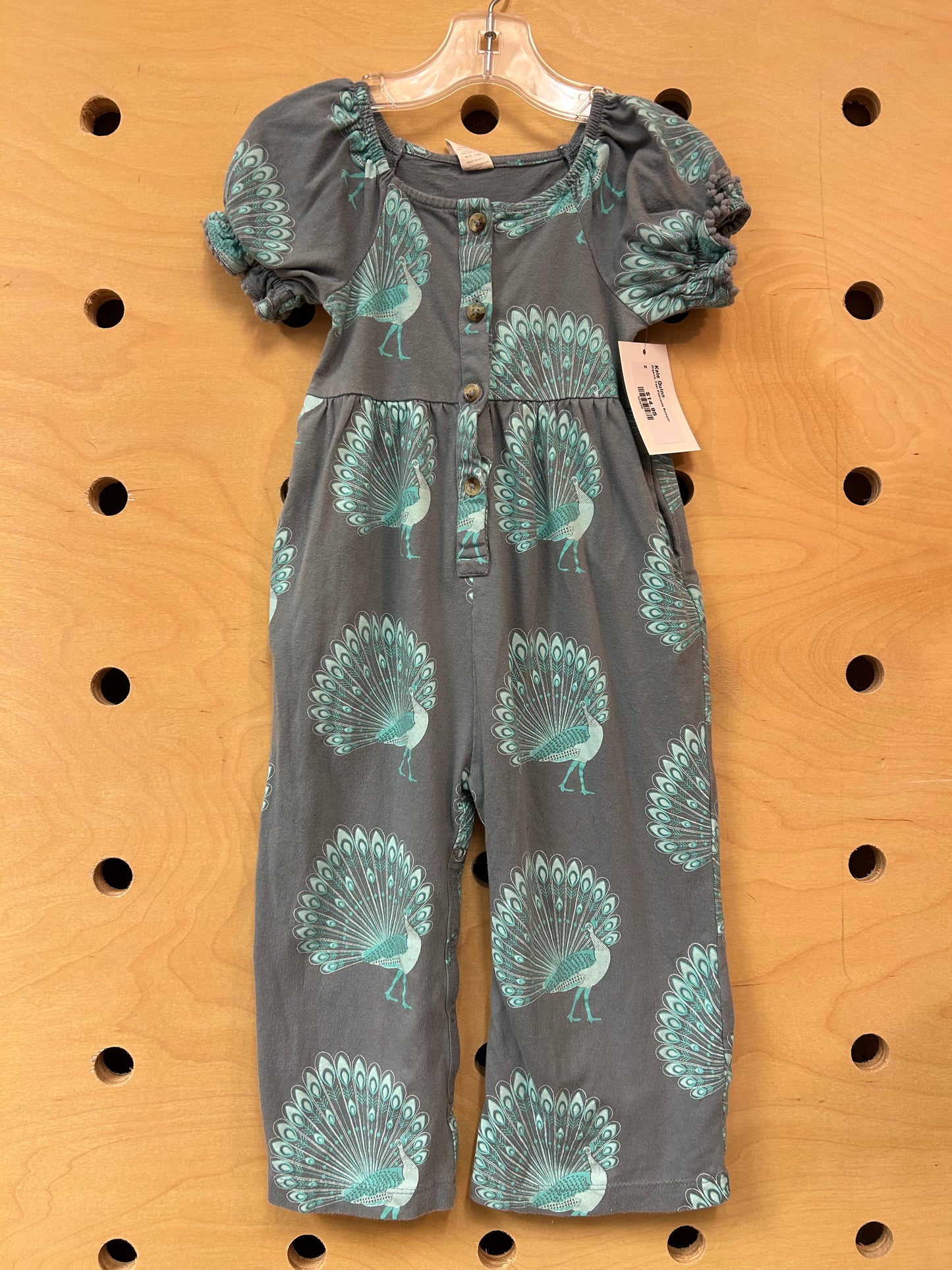 Organic Teal Peacocks Romper