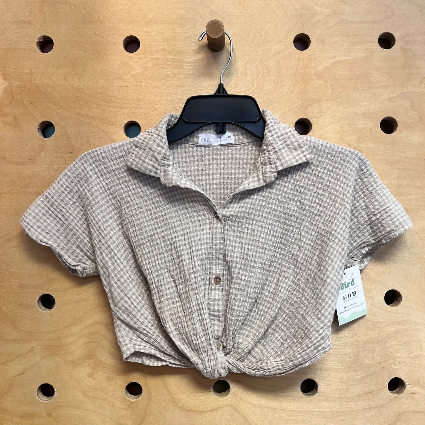 Beige Seersucker Crop Top