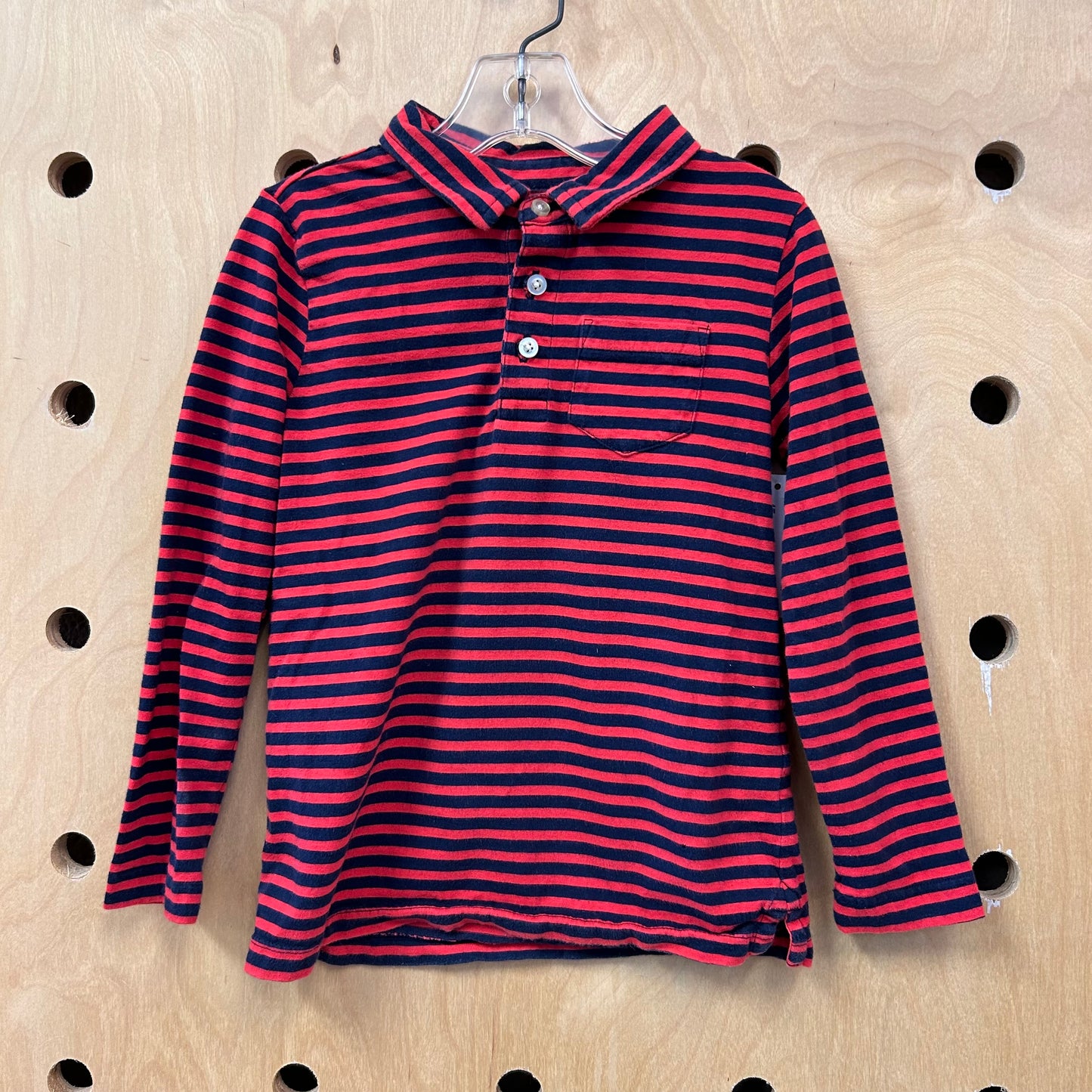 Red & Blue Striped Long Sleeve Polo