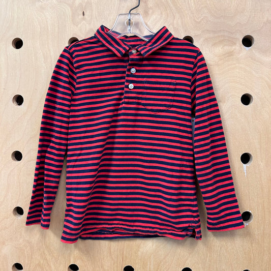 Red & Blue Striped Long Sleeve Polo