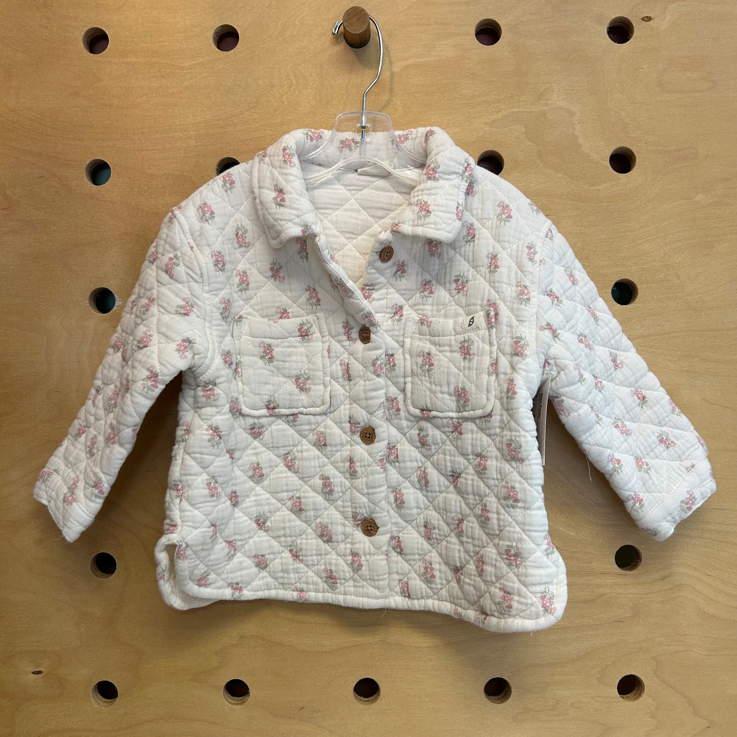 White & Pink Floral Quilted Jacket