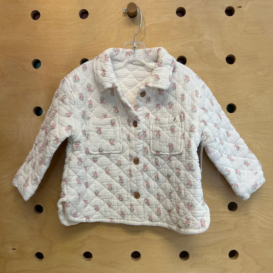 White & Pink Floral Quilted Jacket