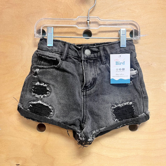 Distressed Black Denim Shorts