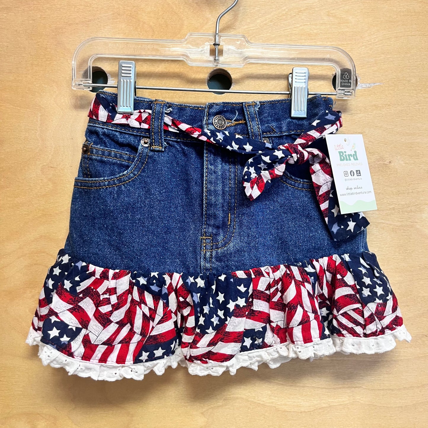 American Flag Belted Denim Skirt