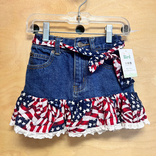 American Flag Belted Denim Skirt
