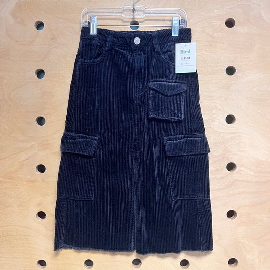 Black Cord Long Pocket Skirt
